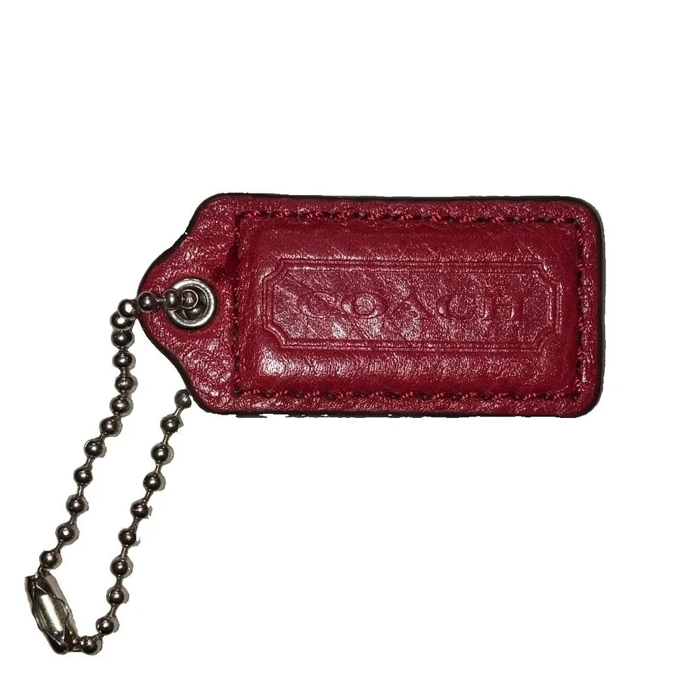Coach Red Leather Logo Key Chain Hangtag Charm Metal Ball Chain 2